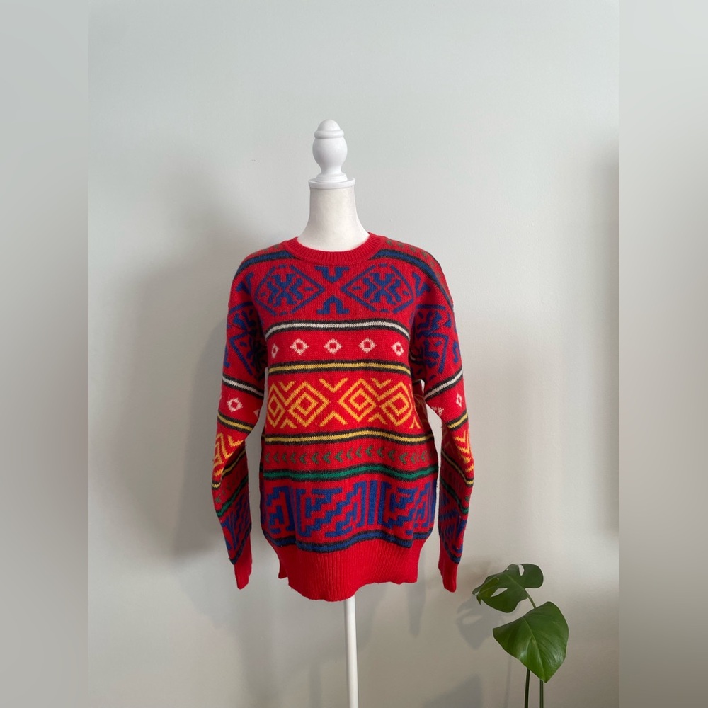 Vintage 80s Liz Claiborne Ethnic Print Sweater